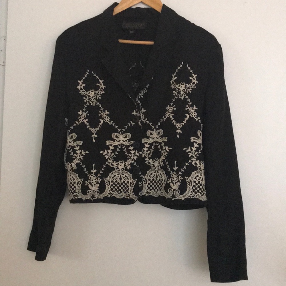 Karen Kane black cropped linen jacket